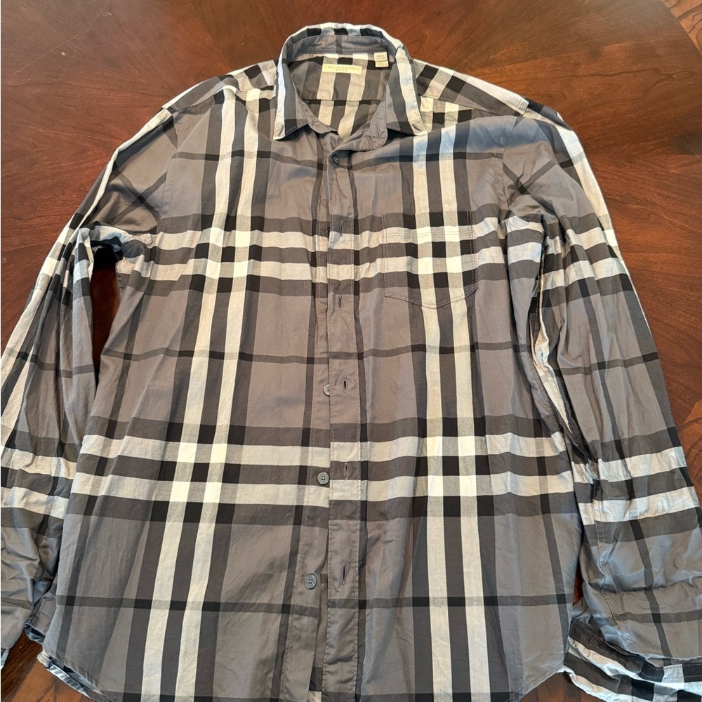 Burberry Men's Black and White Checkered Shirt